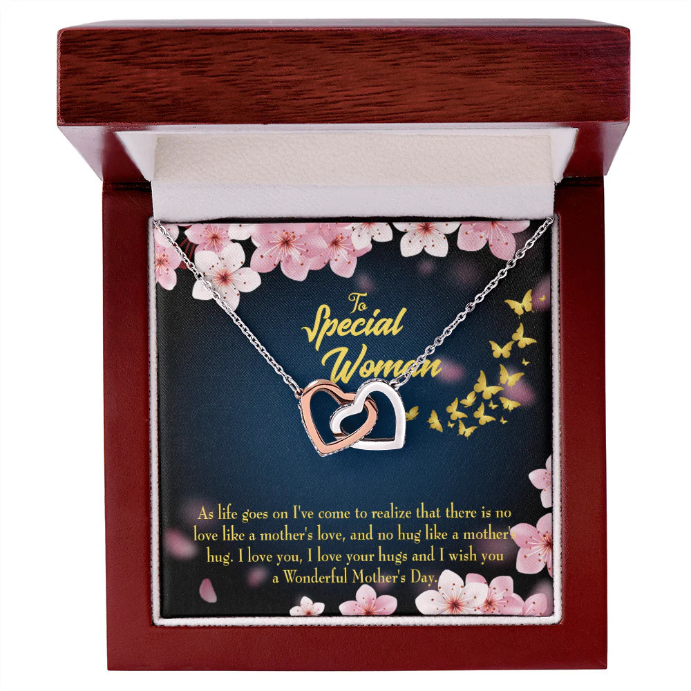 To Mom Love Your Hugs Inseparable Hearts CZ Necklace Silver Tone Luxury Box